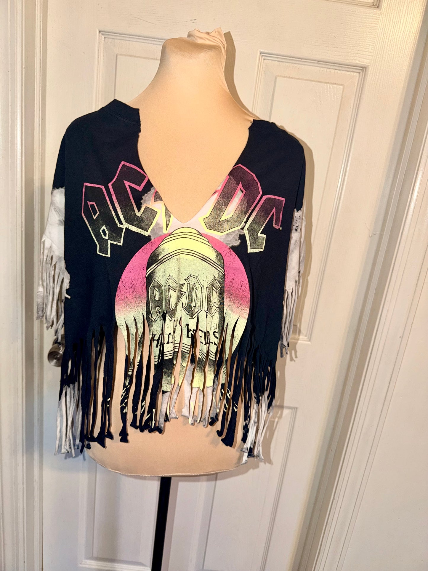 AC/DC Oversized Distressed Fringed Tee