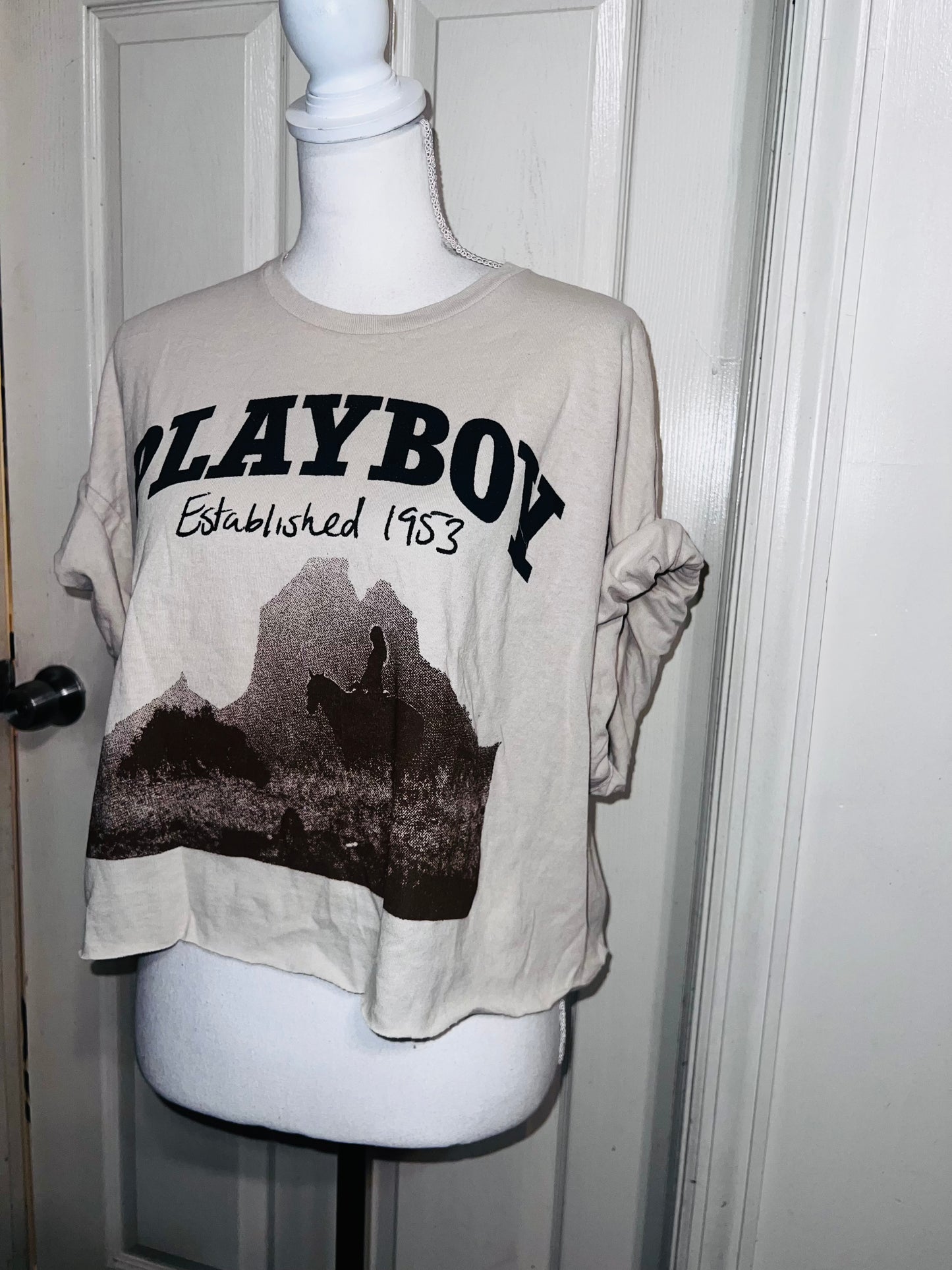Playboy Oversized Distressed Cropped Tee