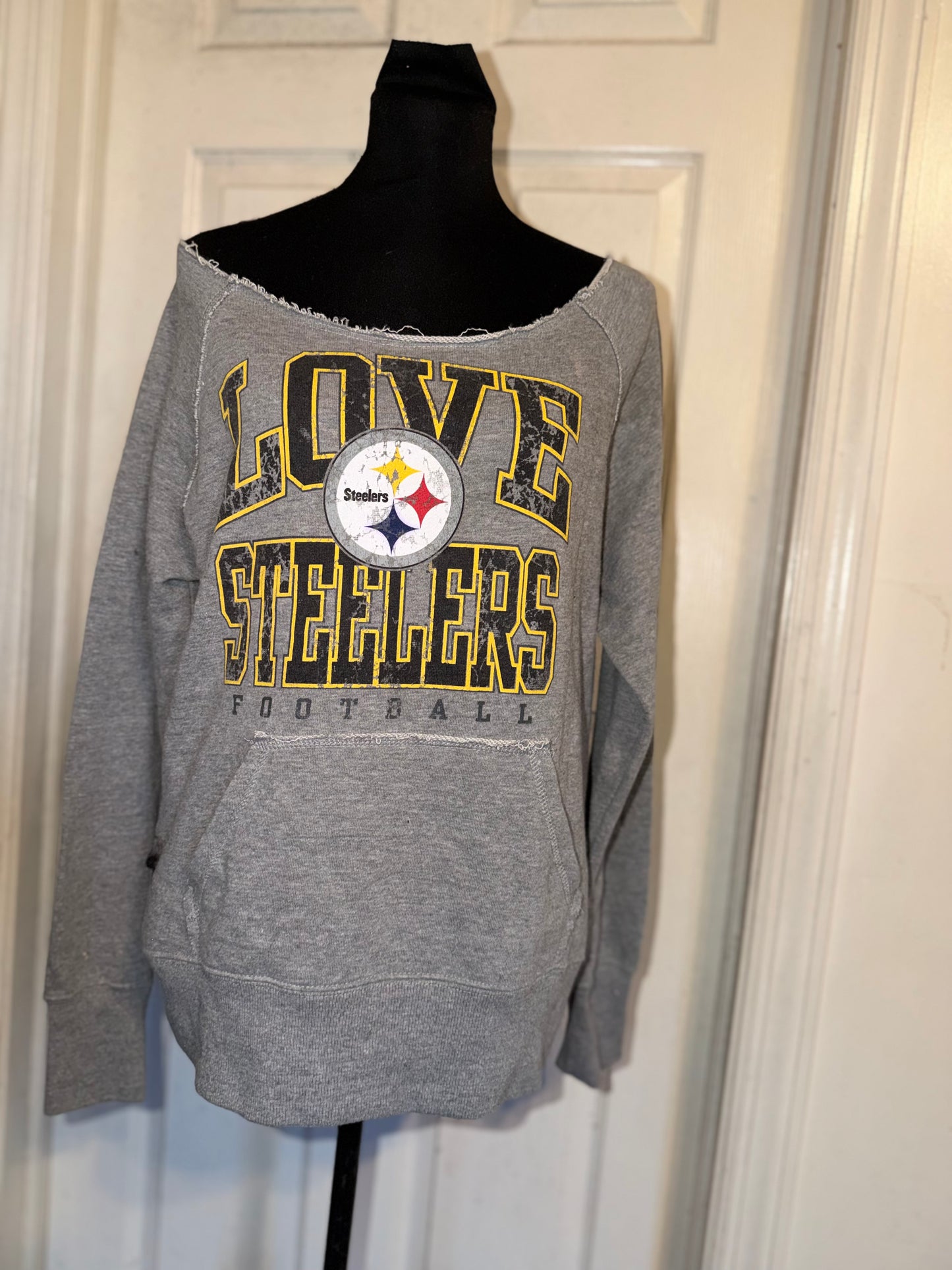 Pittsburgh Steelers Off The Shoulder Oversized Distressed Sweatshirt
