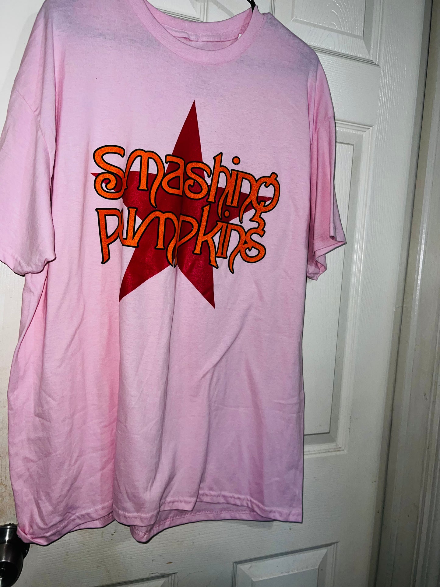 Smashing Pumpkins Logo Oversized Distressed Pink Tee