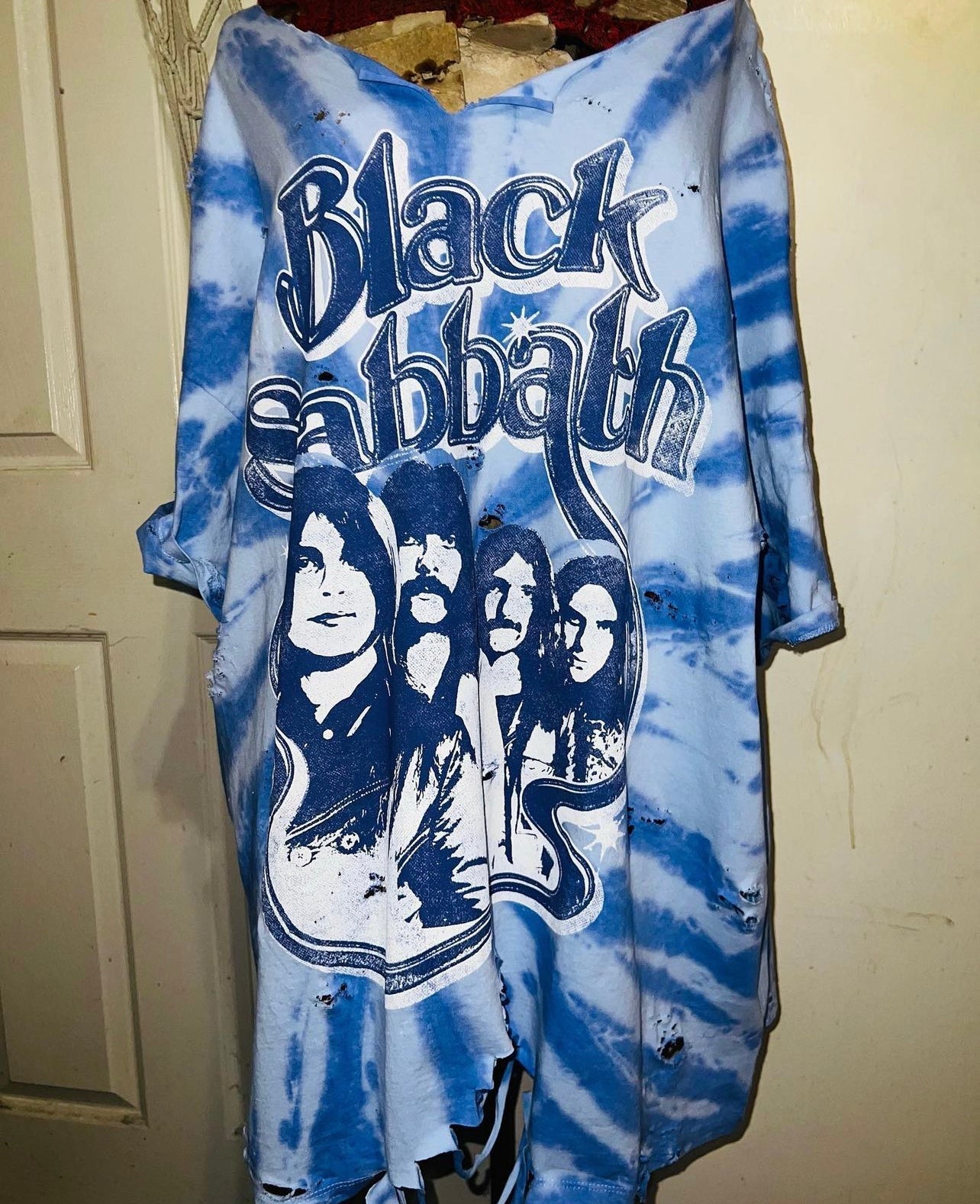 Distressed Oversized Black Sabbath Purple Tie Die shirt