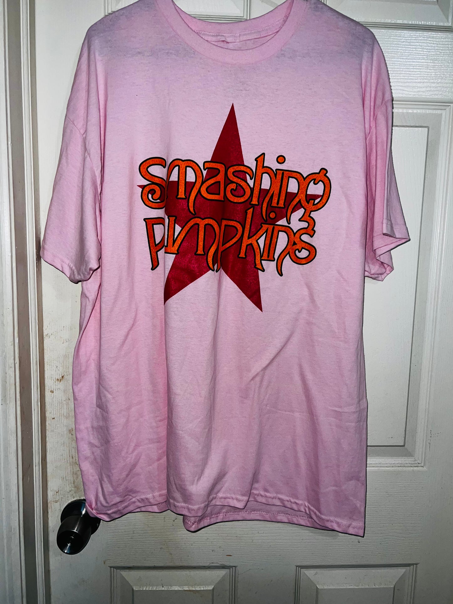 Smashing Pumpkins Logo Oversized Distressed Pink Tee