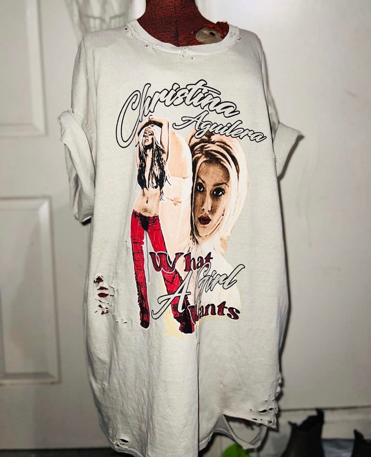 Christina Aguilera “What A Girl Wants” Distressed Oversized Tee