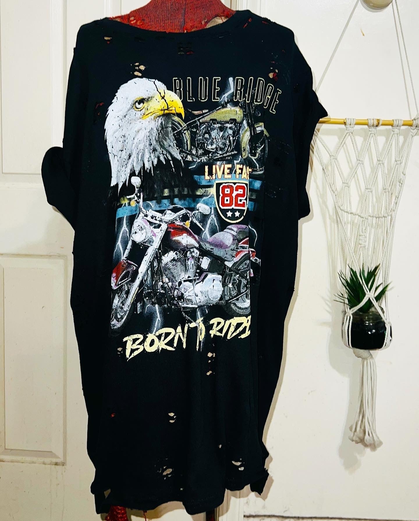Born To Ride Motorcycle Oversized Distressed Tee