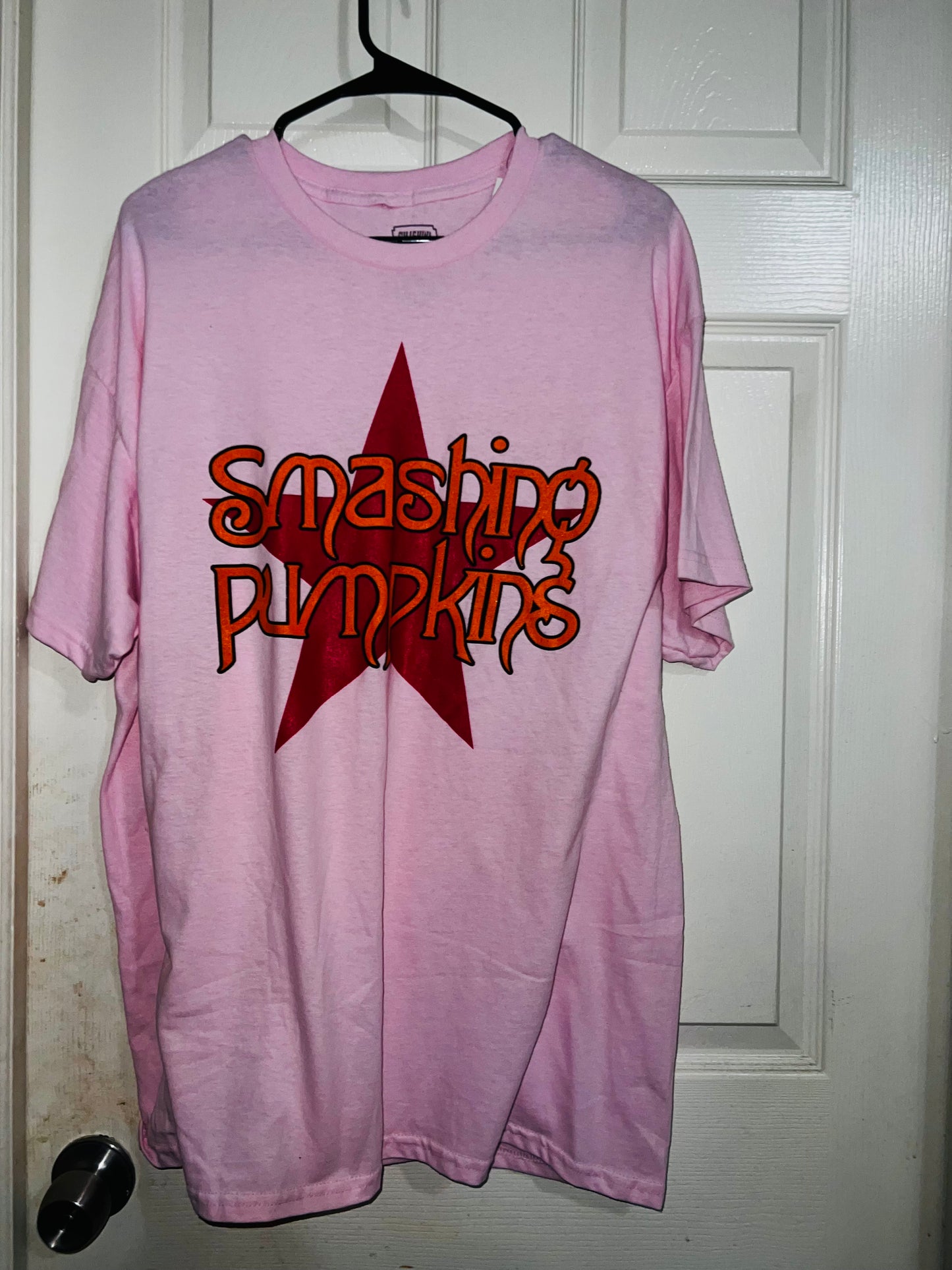 Smashing Pumpkins Logo Oversized Distressed Pink Tee