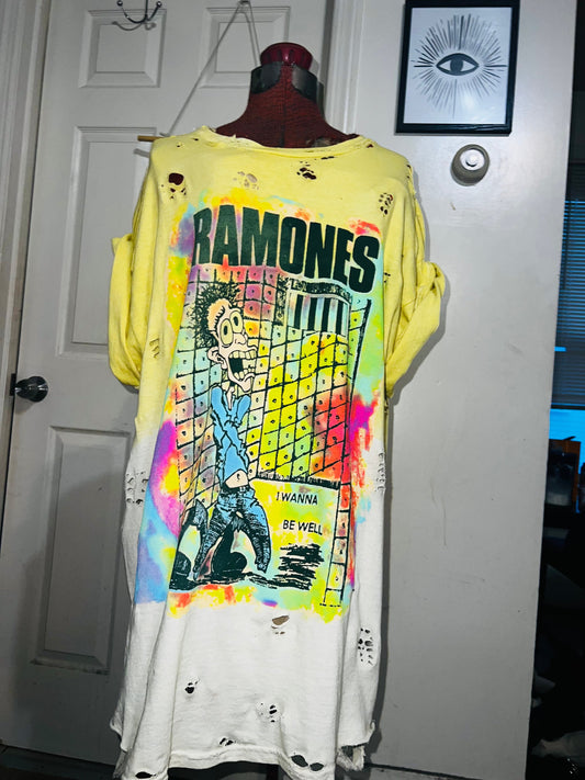 Ramones Tie Dye Double Sided Oversized Distressed Tee