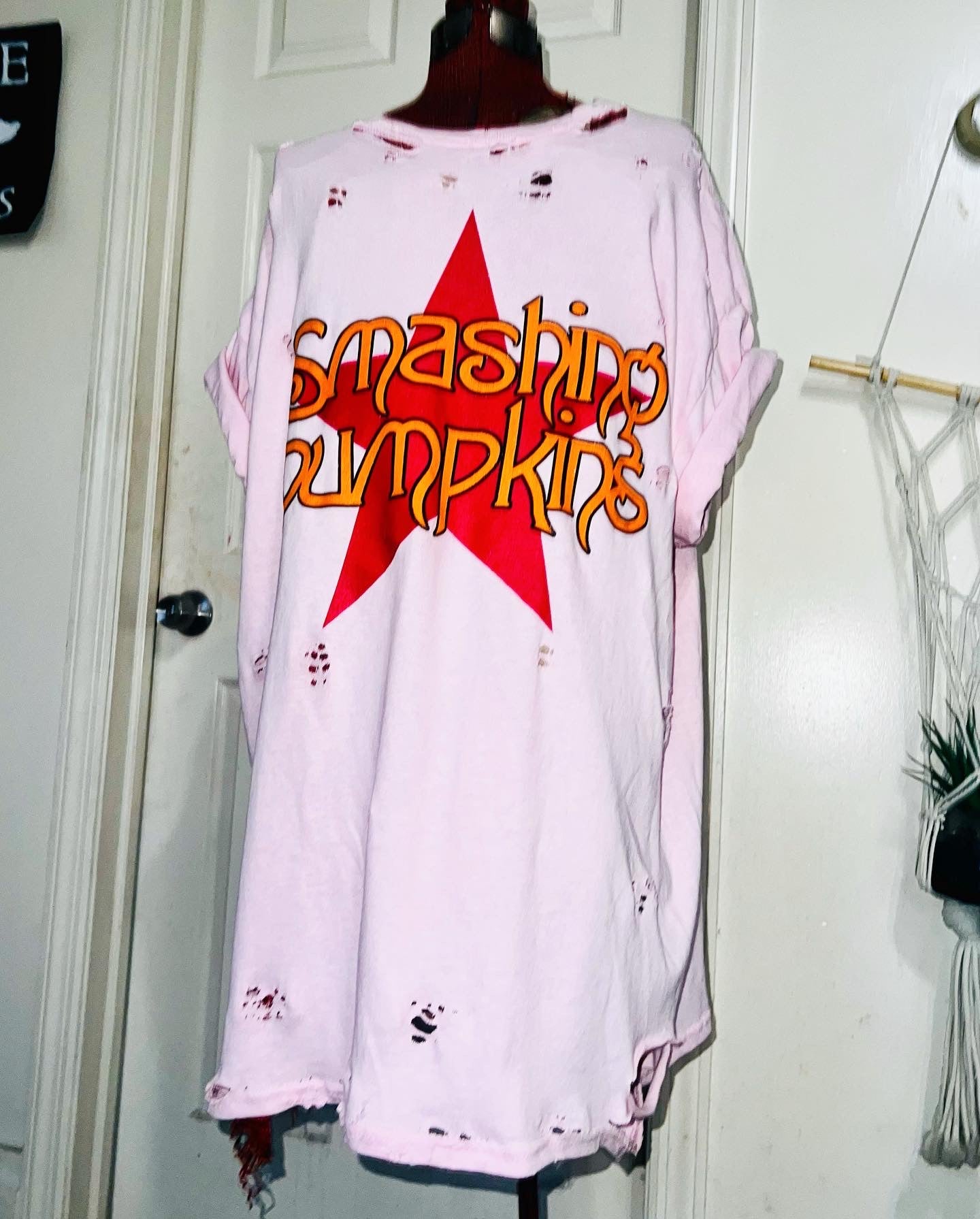 Smashing Pumpkins Logo Oversized Distressed Pink Tee