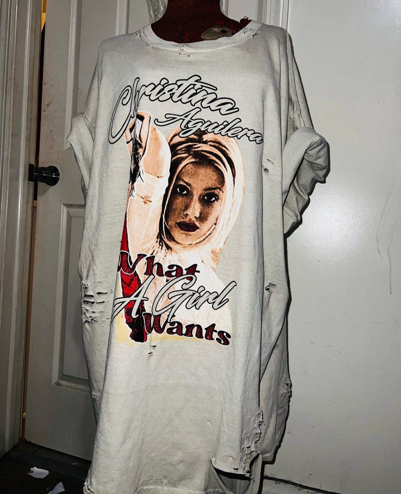 Christina Aguilera “What A Girl Wants” Distressed Oversized Tee