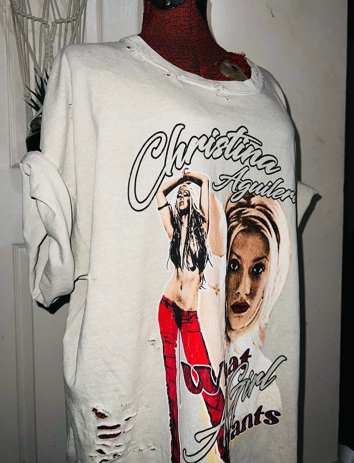 Christina Aguilera “What A Girl Wants” Distressed Oversized Tee