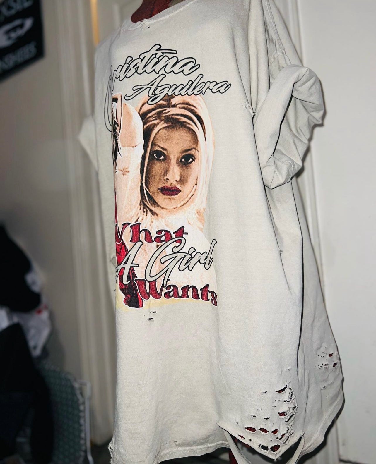 Christina Aguilera “What A Girl Wants” Distressed Oversized Tee