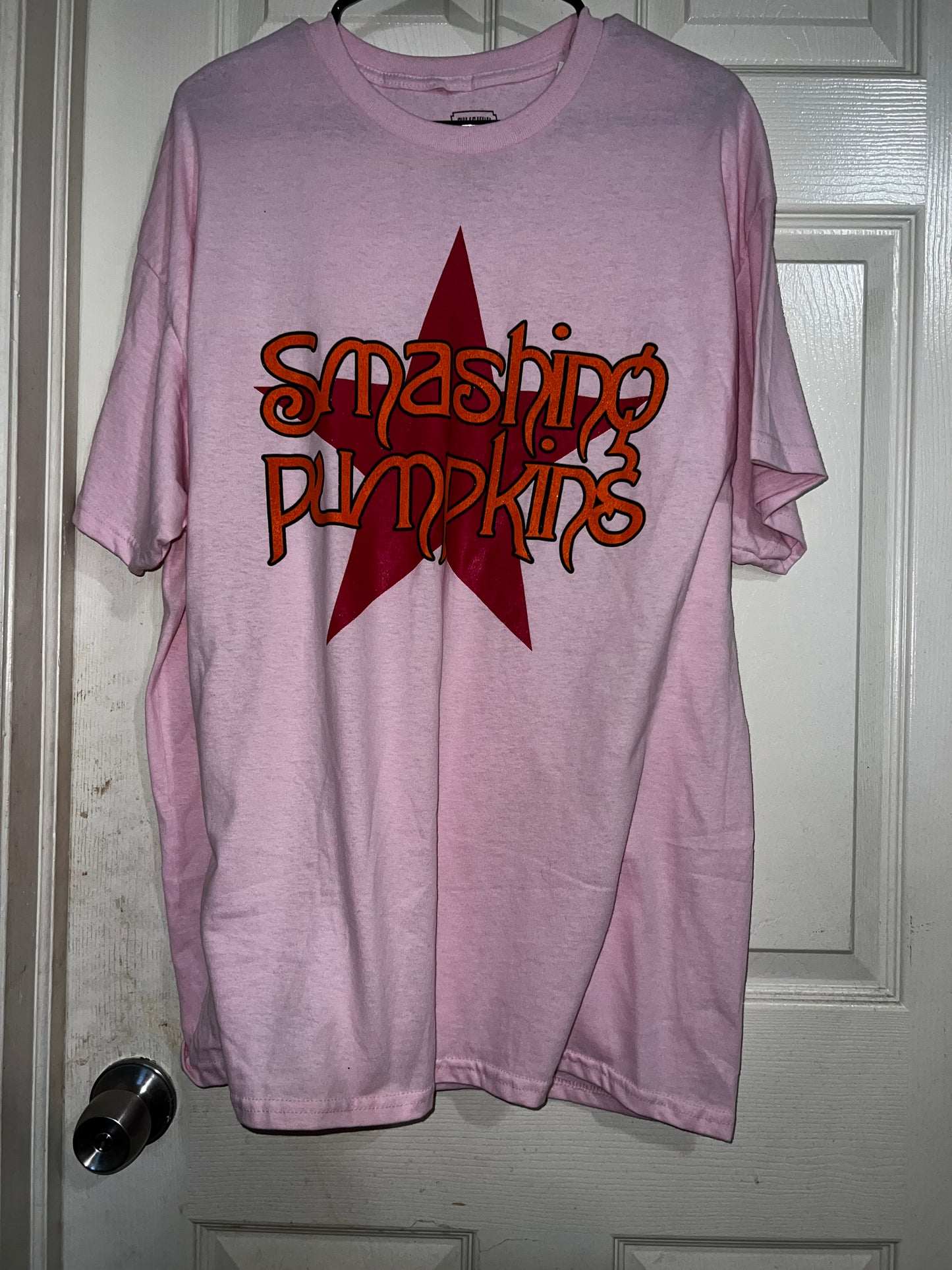 Smashing Pumpkins Logo Oversized Distressed Pink Tee