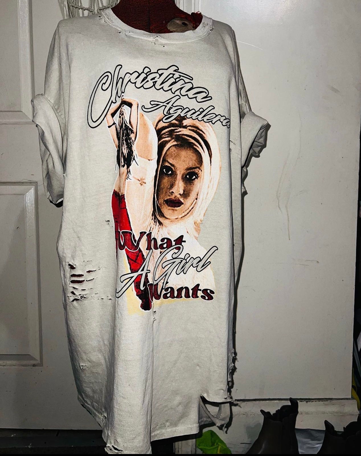 Christina Aguilera “What A Girl Wants” Distressed Oversized Tee