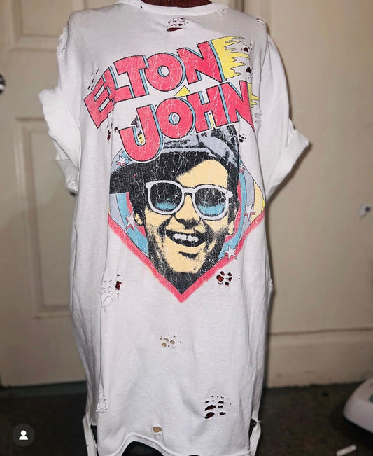 Elton John Oversized Distressed Tee (customizable)
