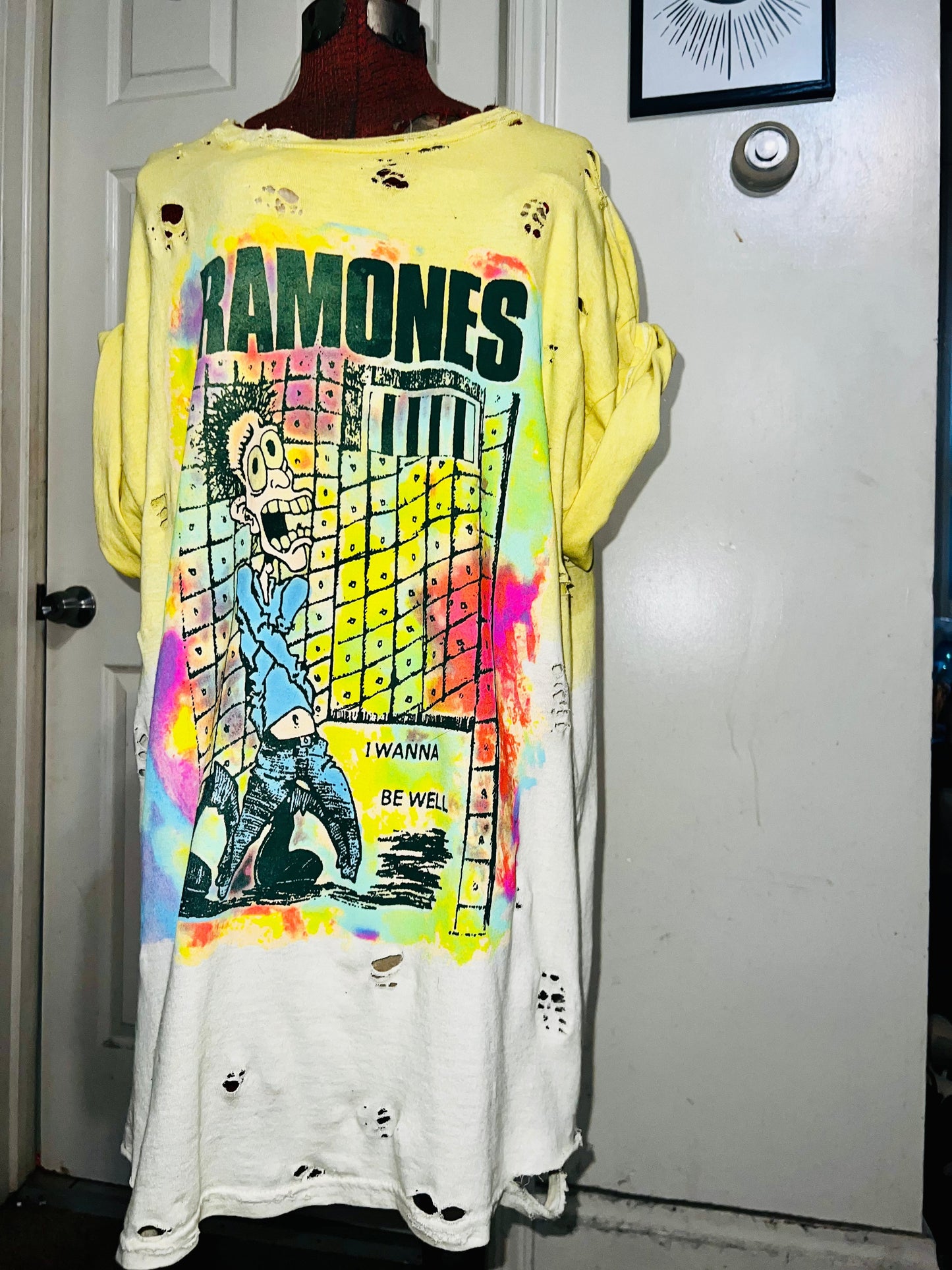 Ramones Tie Dye Double Sided Oversized Distressed Tee