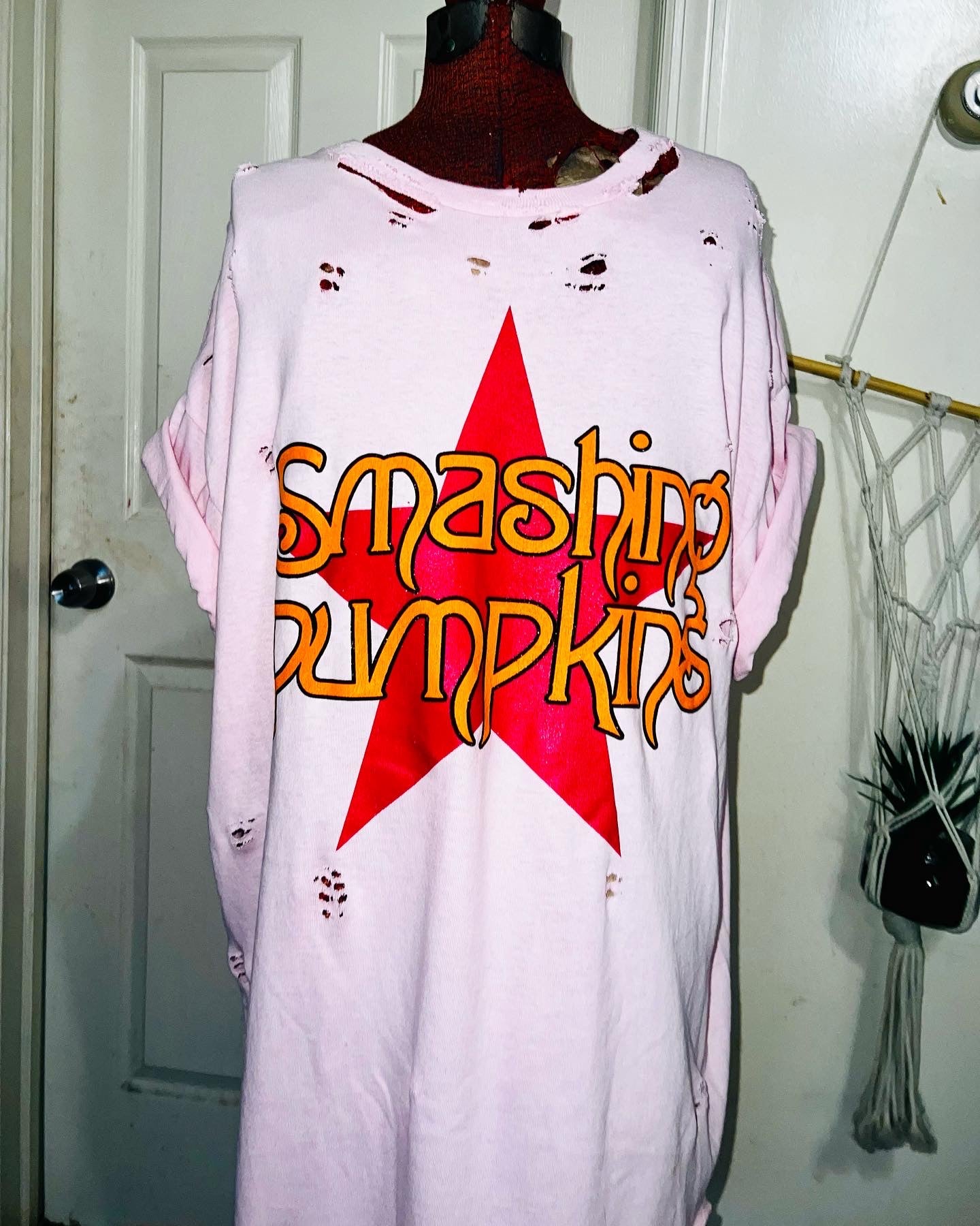 Smashing Pumpkins Logo Oversized Distressed Pink Tee