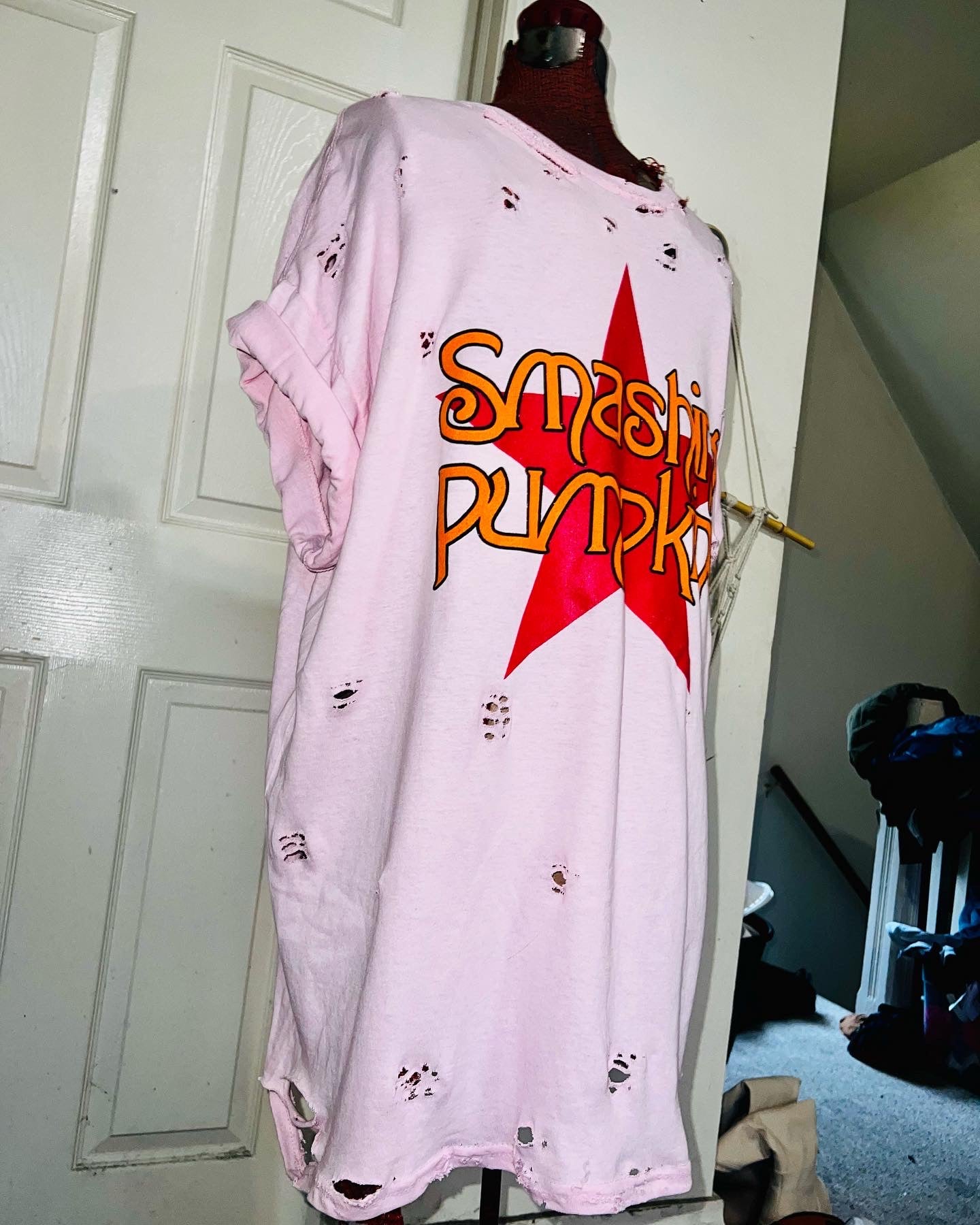 Smashing Pumpkins Logo Oversized Distressed Pink Tee