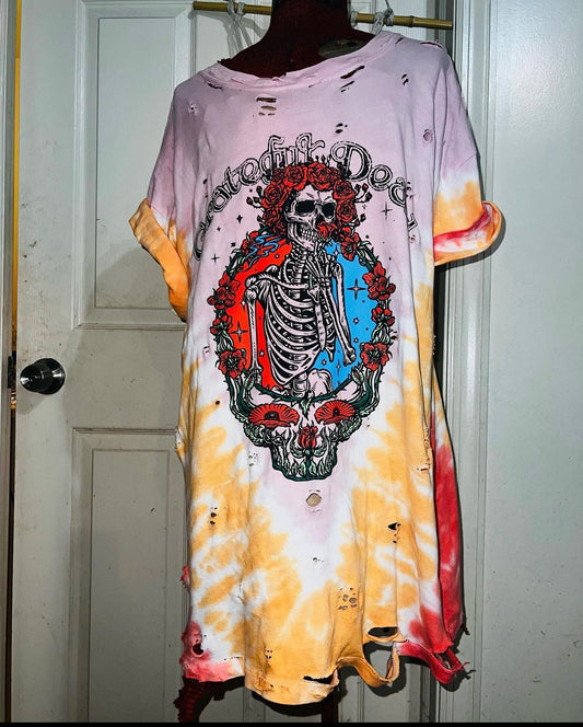 Tie Dye Grateful Dead Oversized Distressed Tee (customizable)