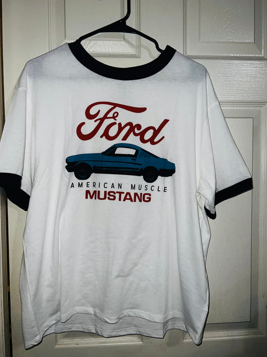 Ford Mustang Ringer Oversized Distressed Tee