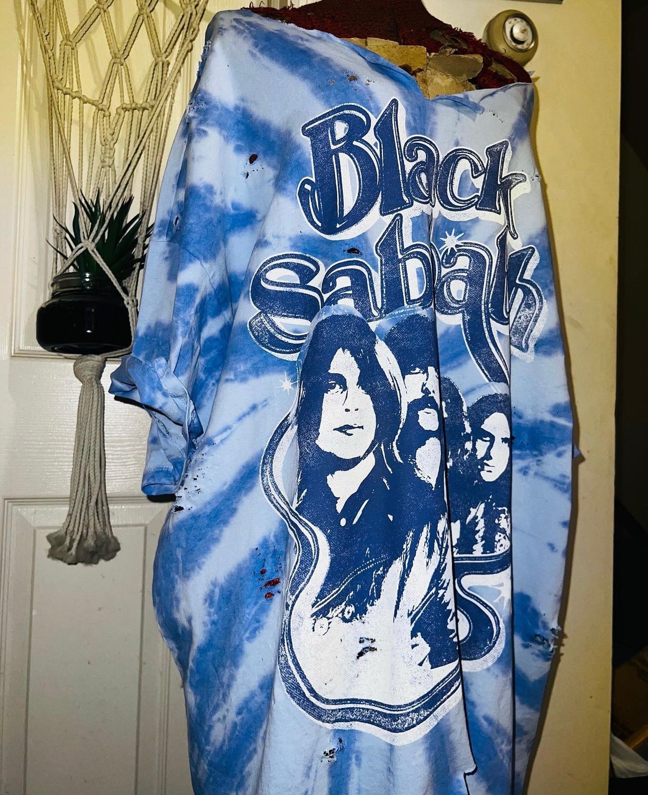 Distressed Oversized Black Sabbath Purple Tie Die shirt