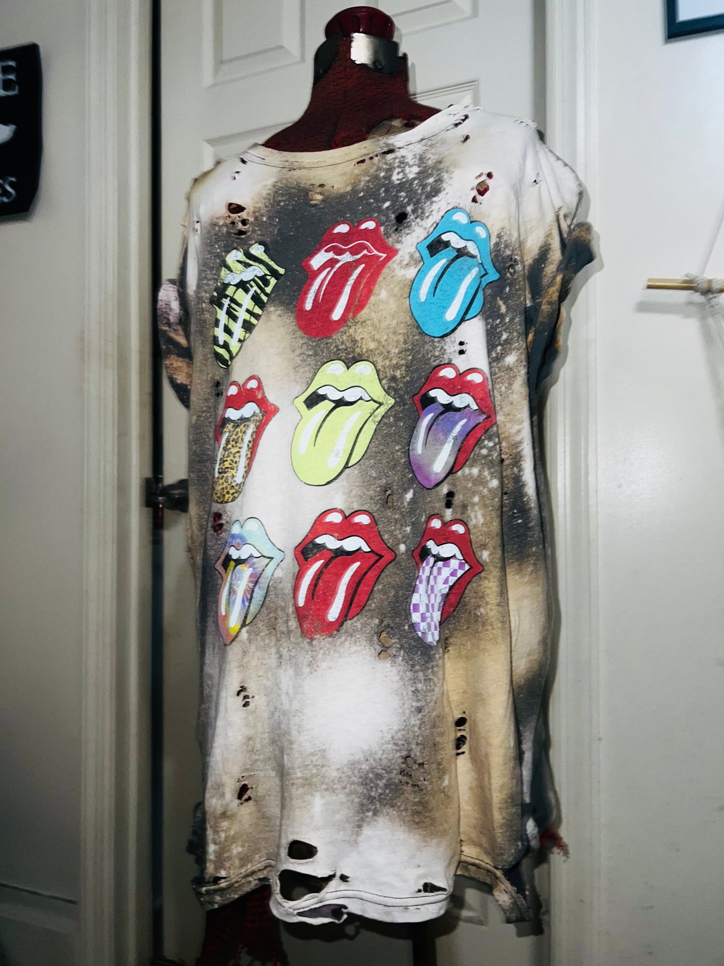 Bleached The Rolling Stones Multi Color Distressed Tee