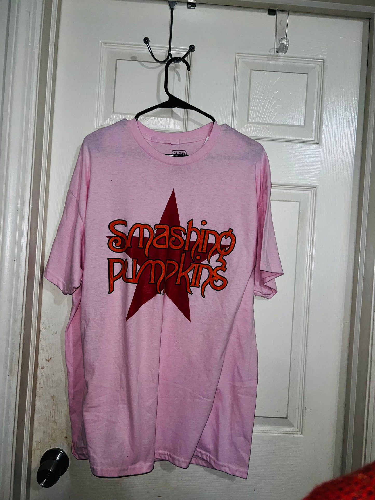 Smashing Pumpkins Logo Oversized Distressed Pink Tee