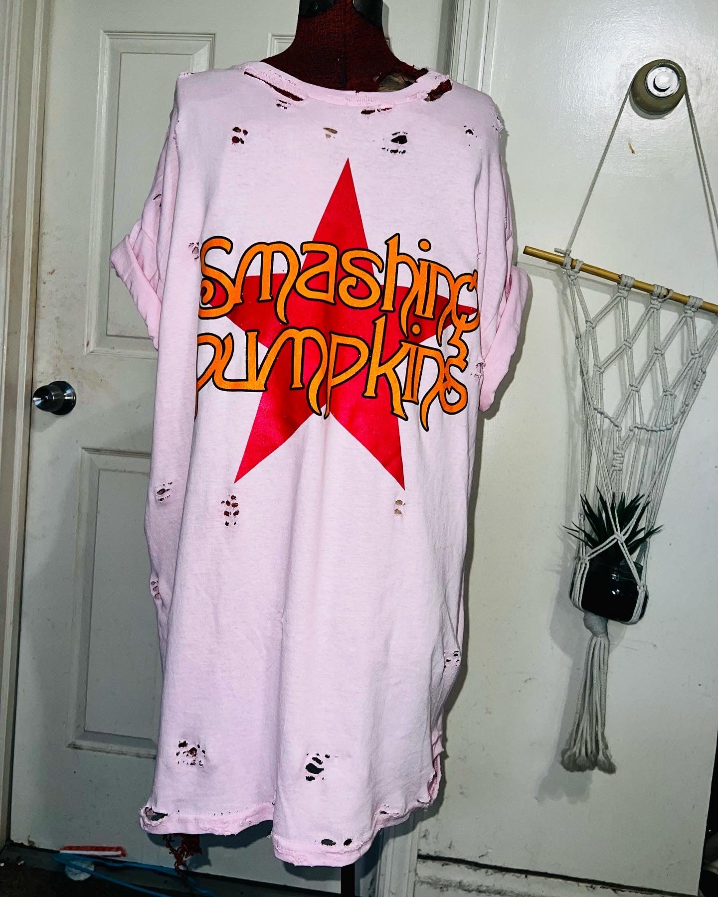 Smashing Pumpkins Logo Oversized Distressed Pink Tee