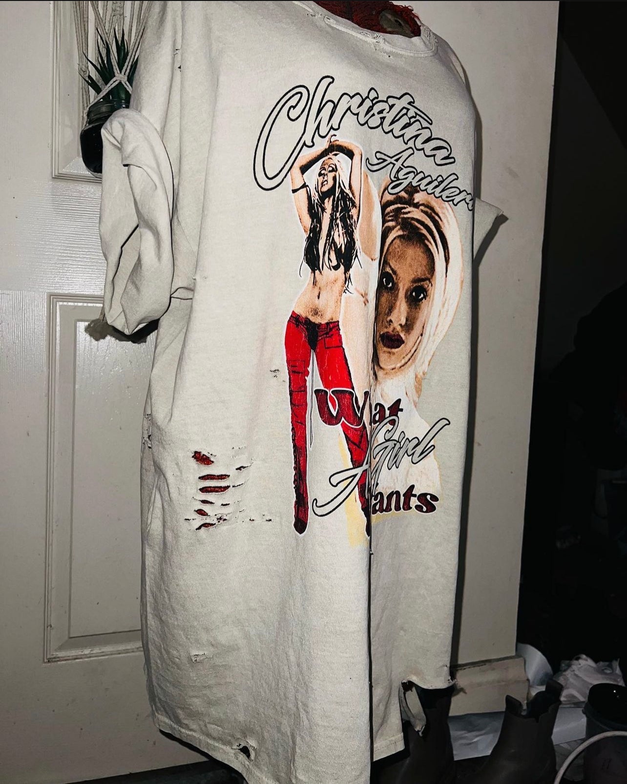 Christina Aguilera “What A Girl Wants” Distressed Oversized Tee