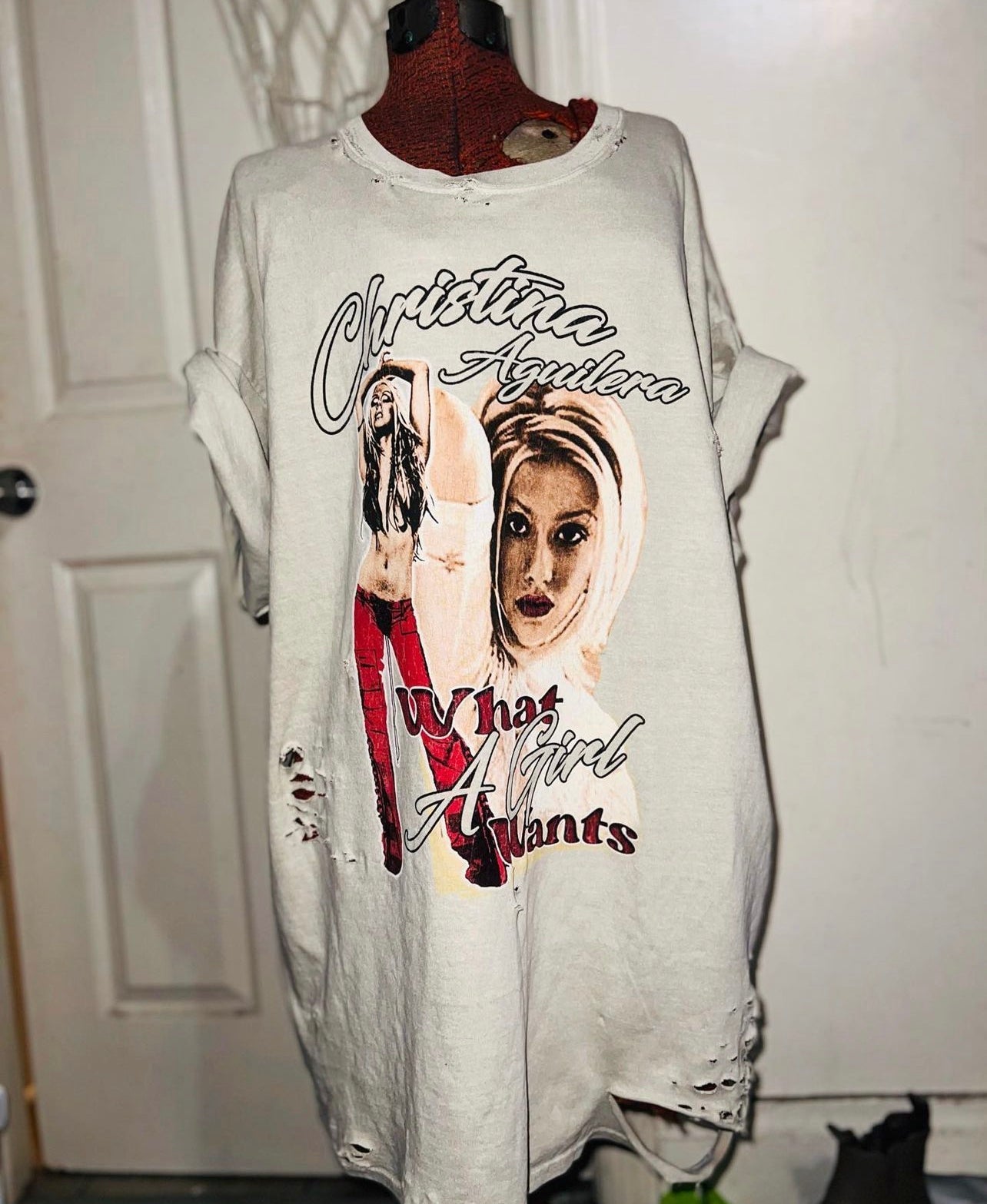 Christina Aguilera “What A Girl Wants” Distressed Oversized Tee