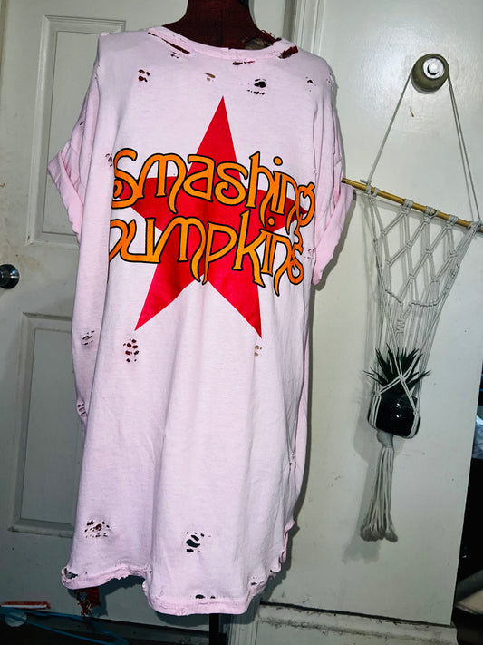 Smashing Pumpkins Logo Oversized Distressed Pink Tee