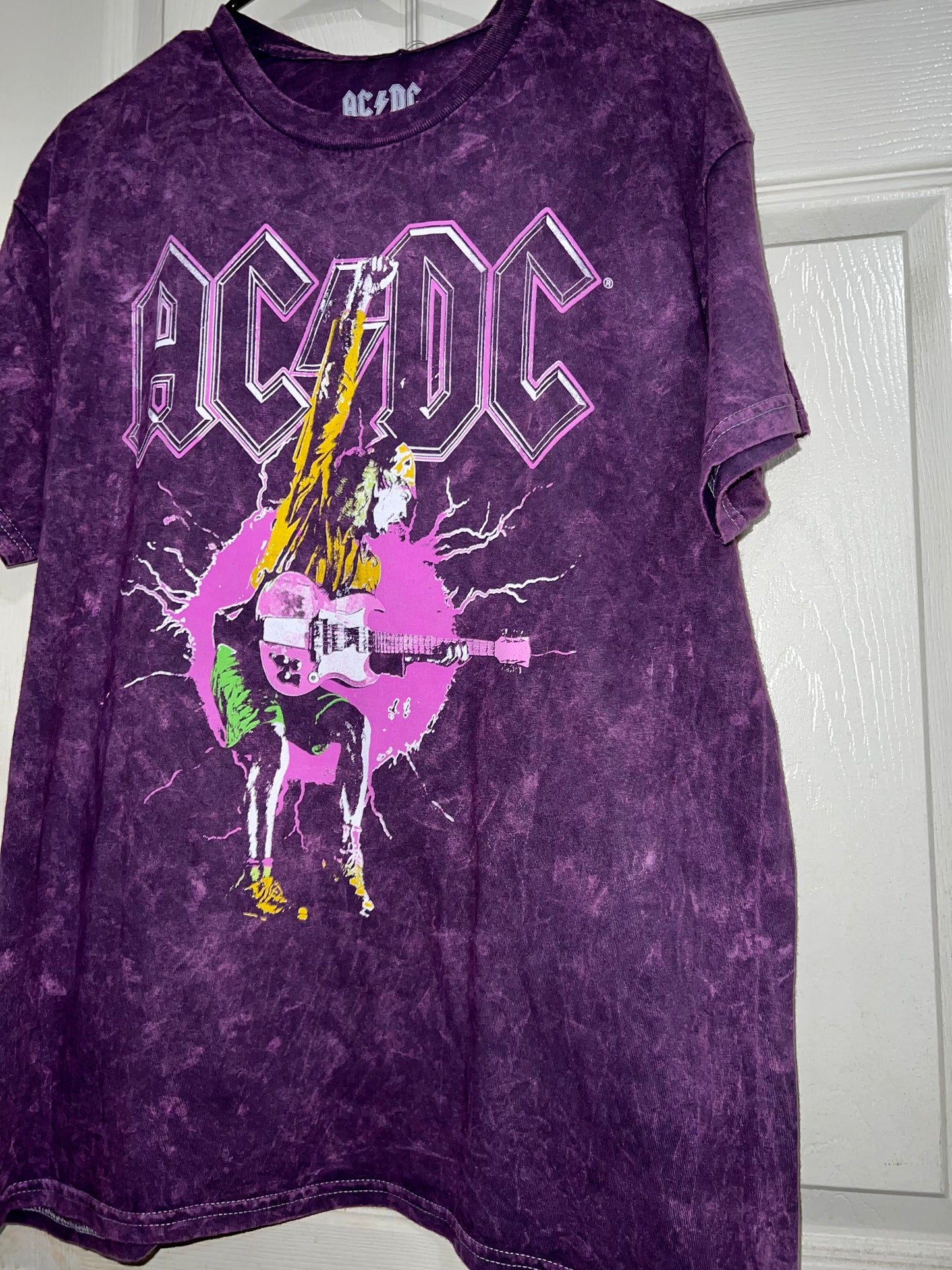 AC/DC Purple Acid Wash Oversized Distressed Tee