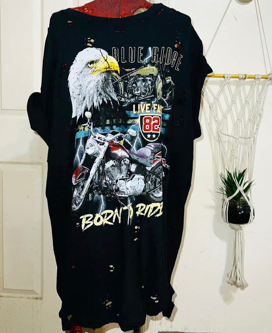 Born To Ride Motorcycle Oversized Distressed Tee
