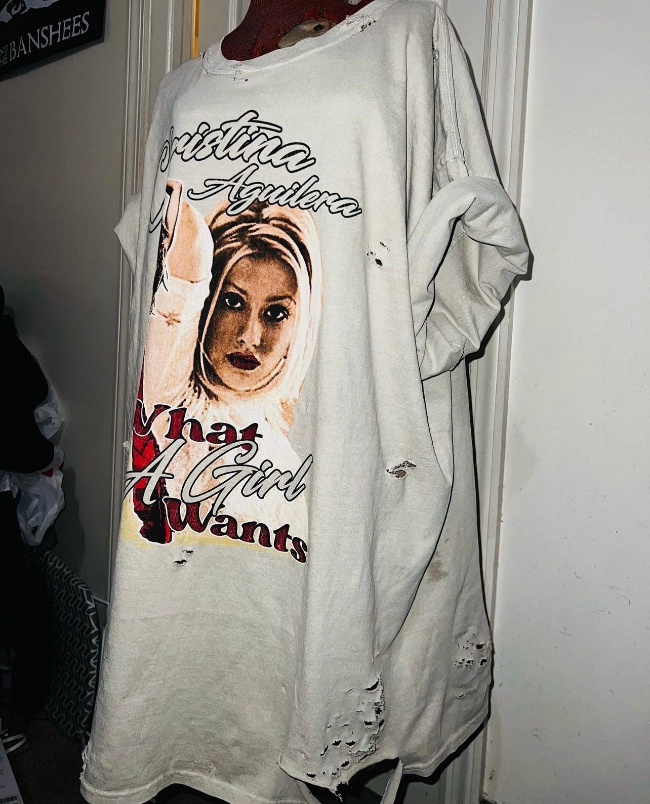 Christina Aguilera “What A Girl Wants” Distressed Oversized Tee