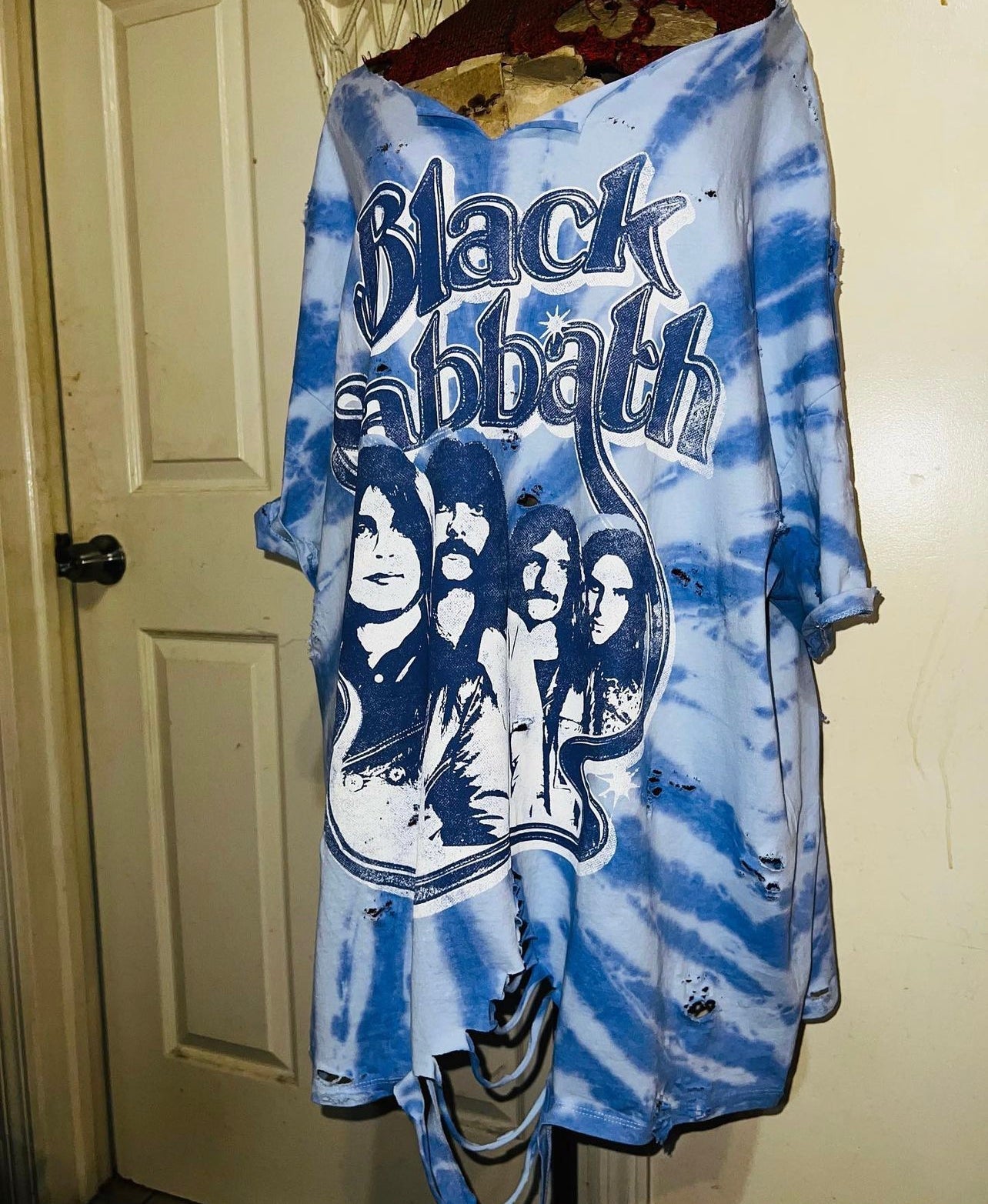 Distressed Oversized Black Sabbath Purple Tie Die shirt