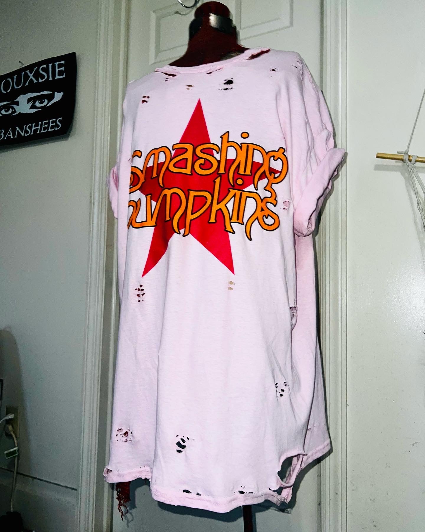 Smashing Pumpkins Logo Oversized Distressed Pink Tee