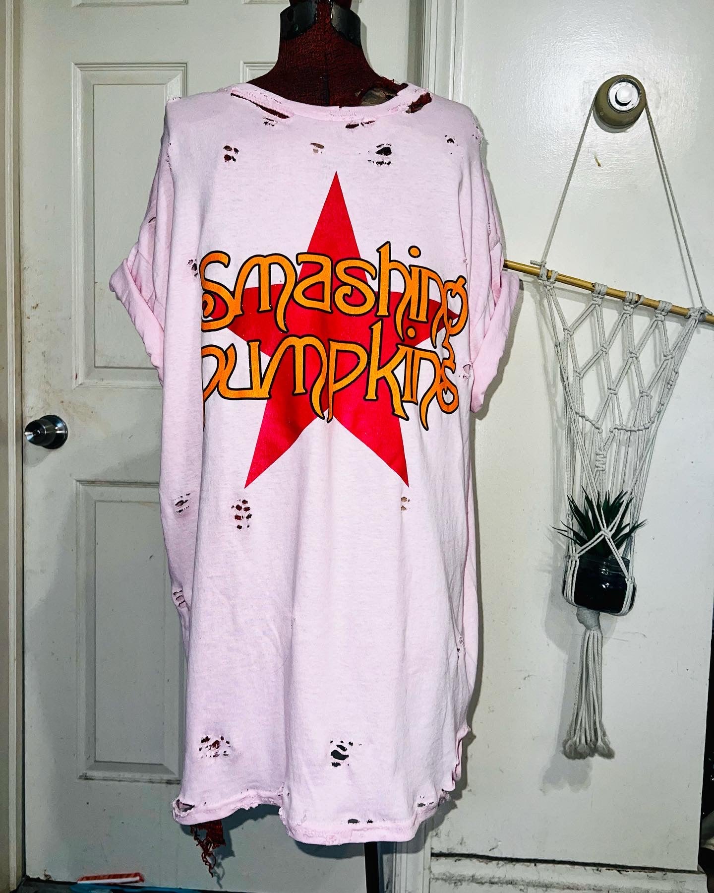 Smashing Pumpkins Logo Oversized Distressed Pink Tee