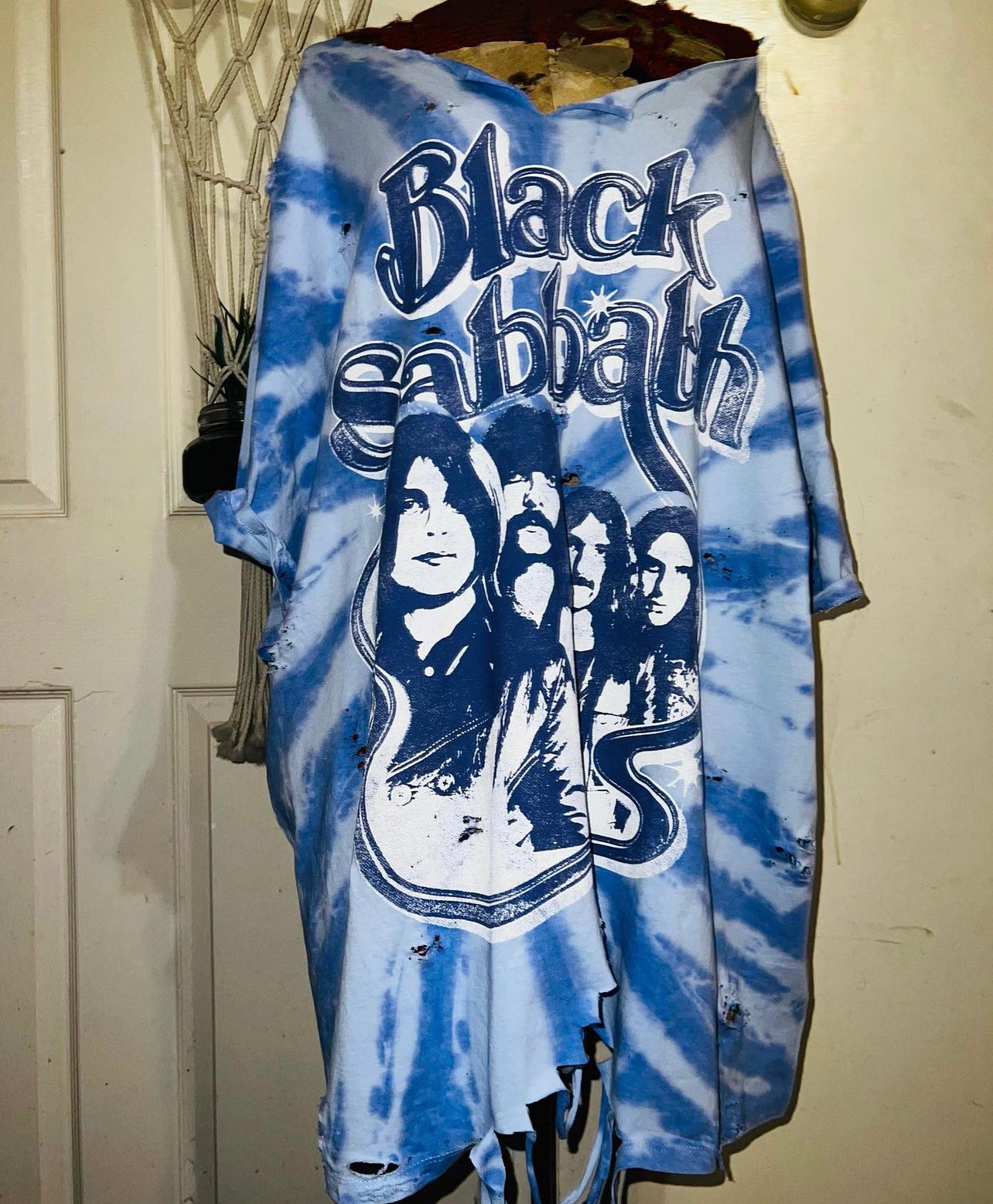 purple tie dye distreessd black sabbath shirt 