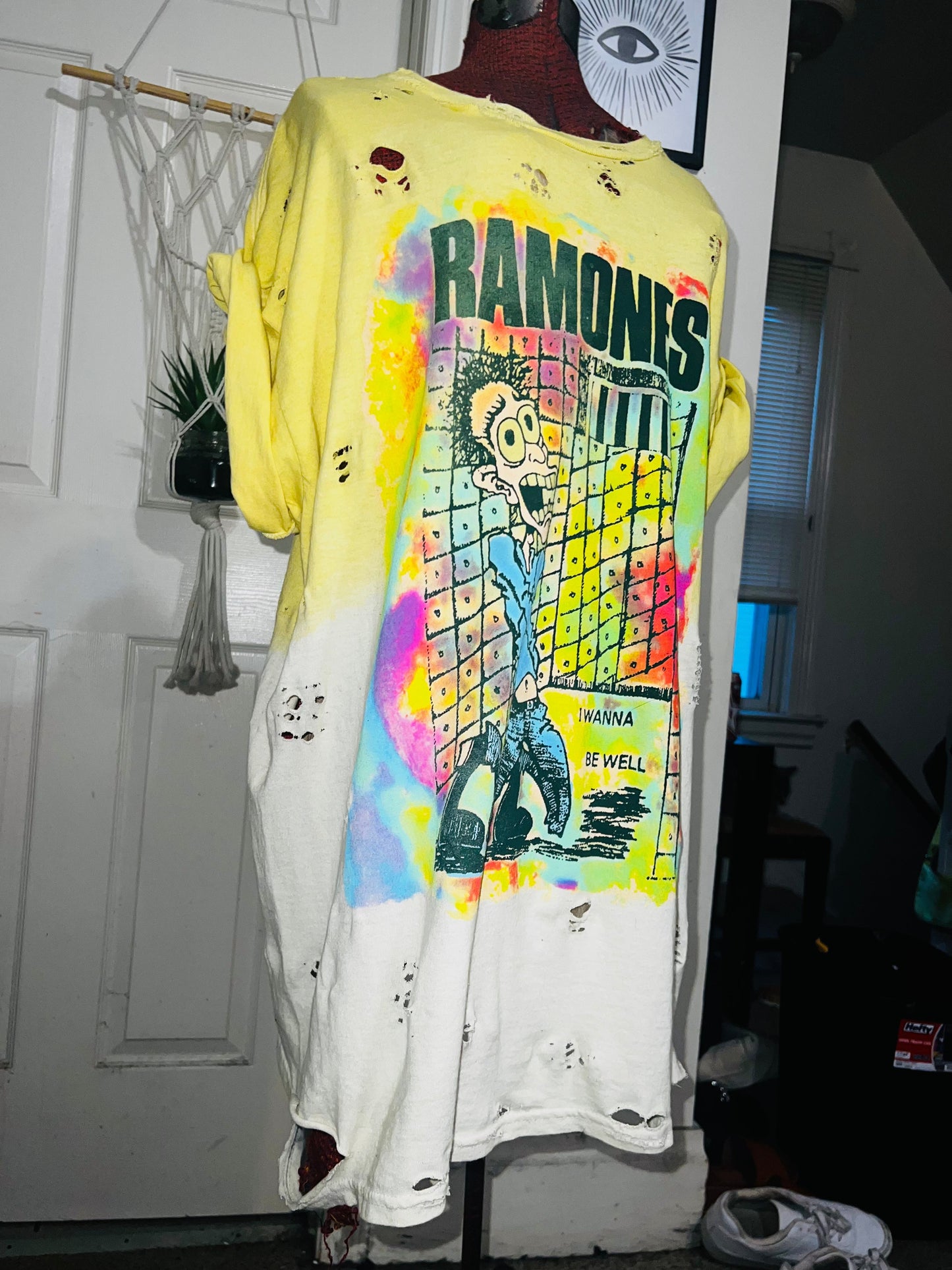 Ramones Tie Dye Double Sided Oversized Distressed Tee