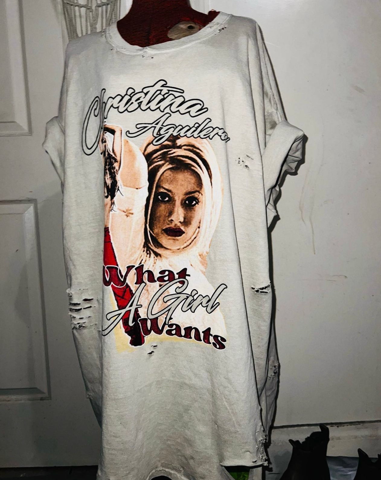 Christina Aguilera “What A Girl Wants” Distressed Oversized Tee