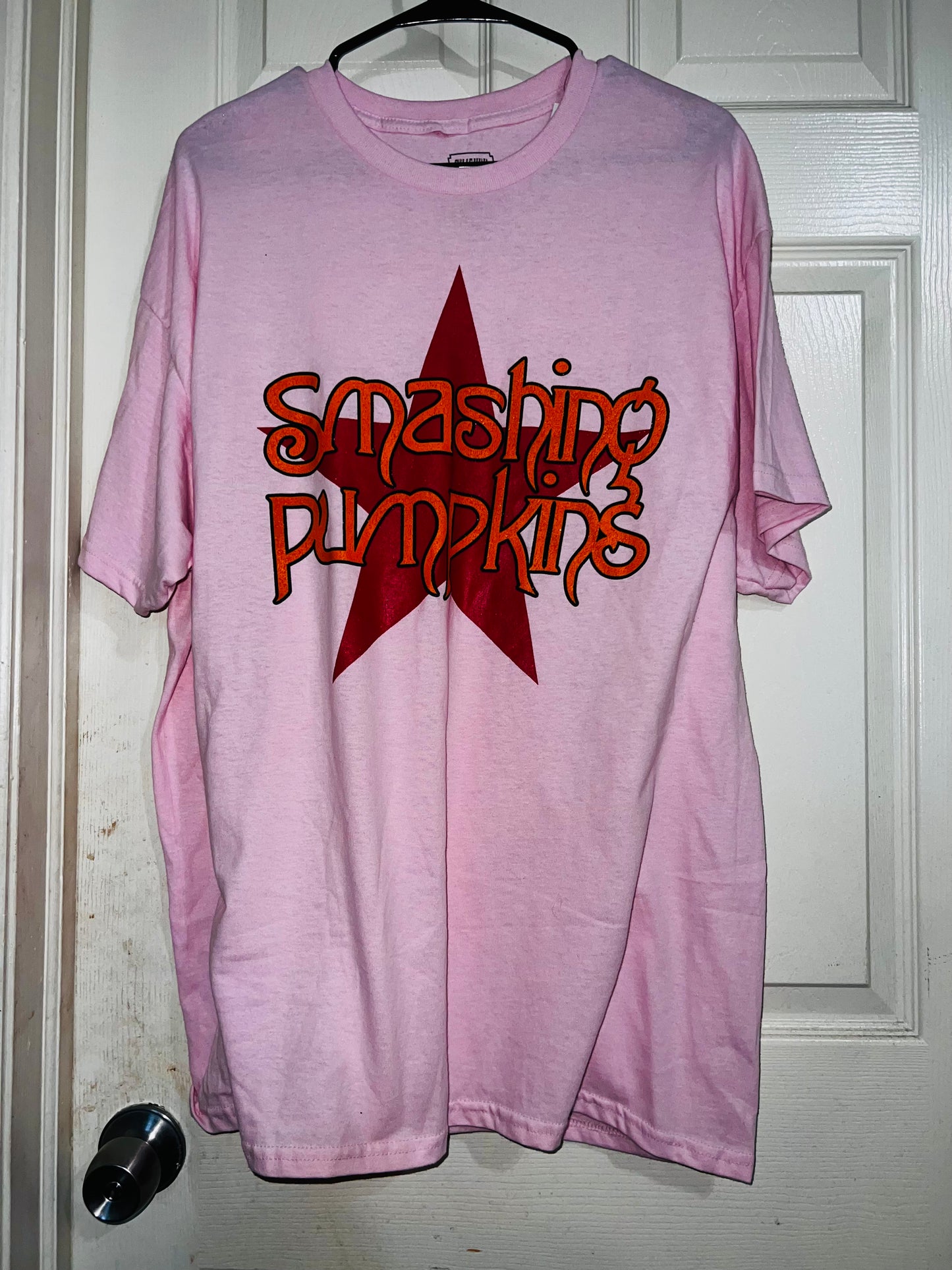 Smashing Pumpkins Logo Oversized Distressed Pink Tee