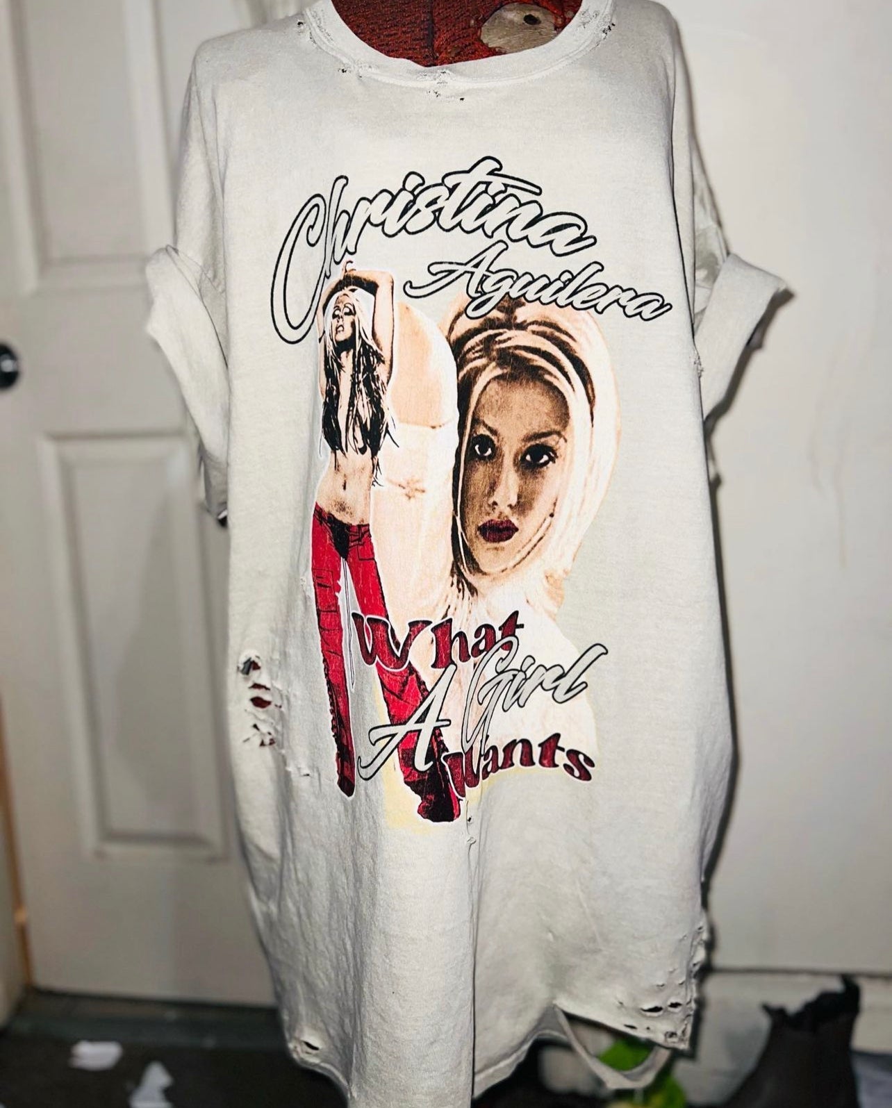 Christina Aguilera “What A Girl Wants” Distressed Oversized Tee