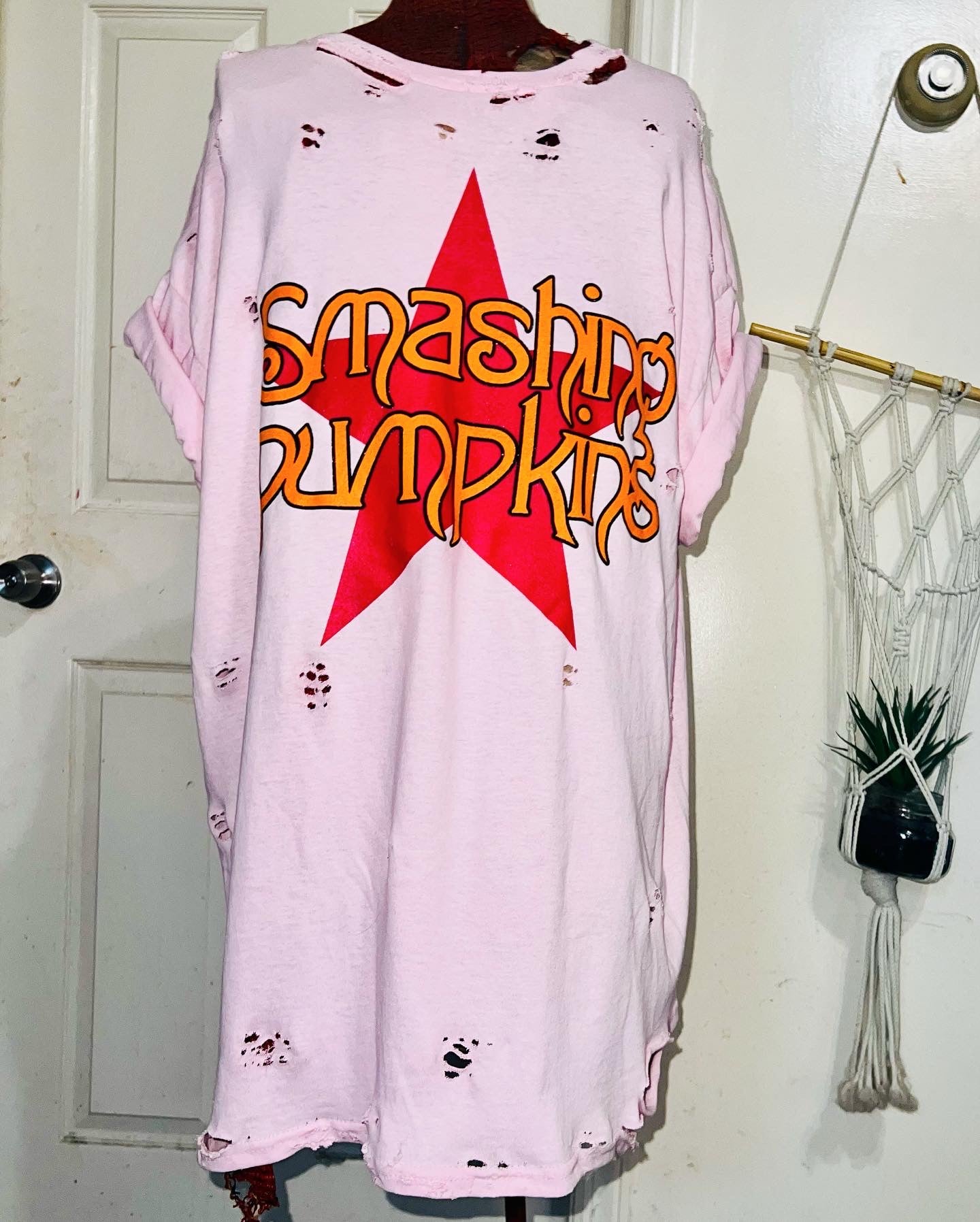 Smashing Pumpkins Logo Oversized Distressed Pink Tee